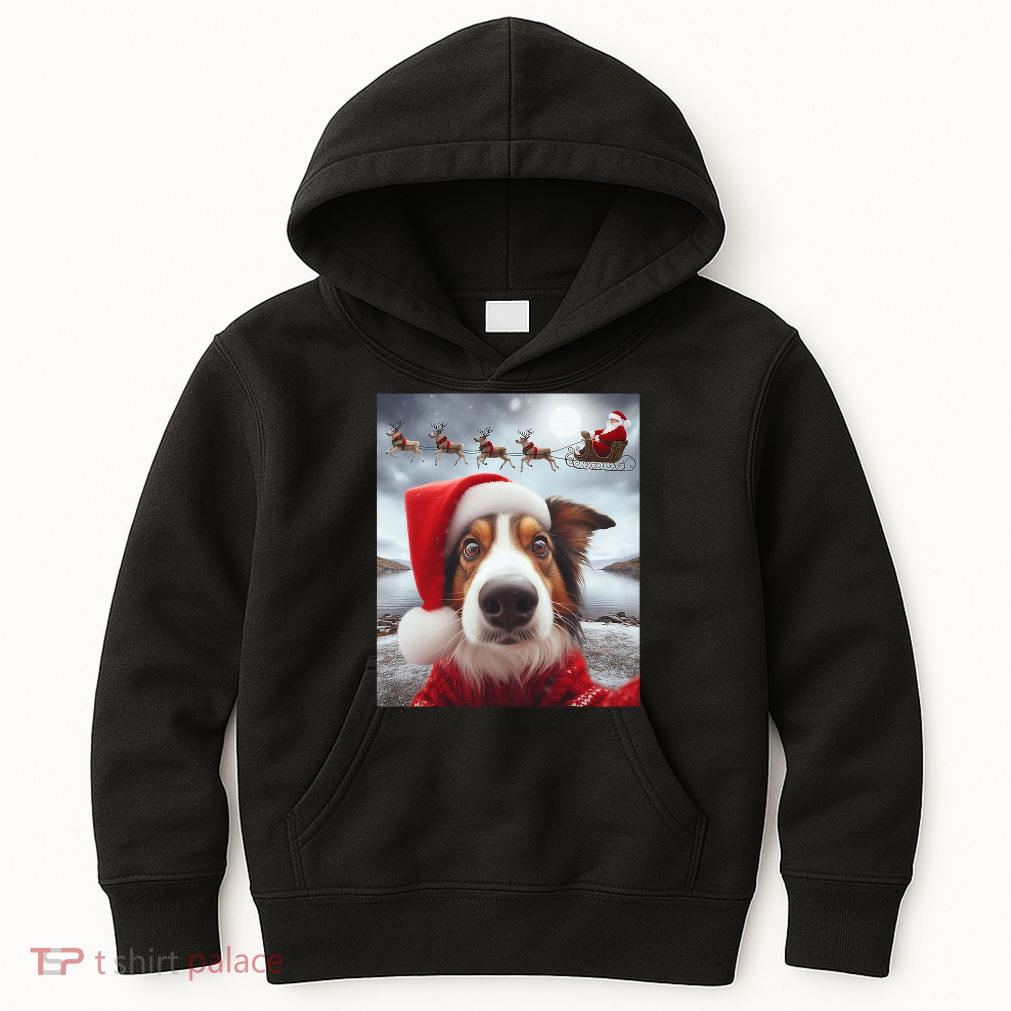 Funny Christmas Dog With Santa Dog Selfie With Santa Kids Hoodie