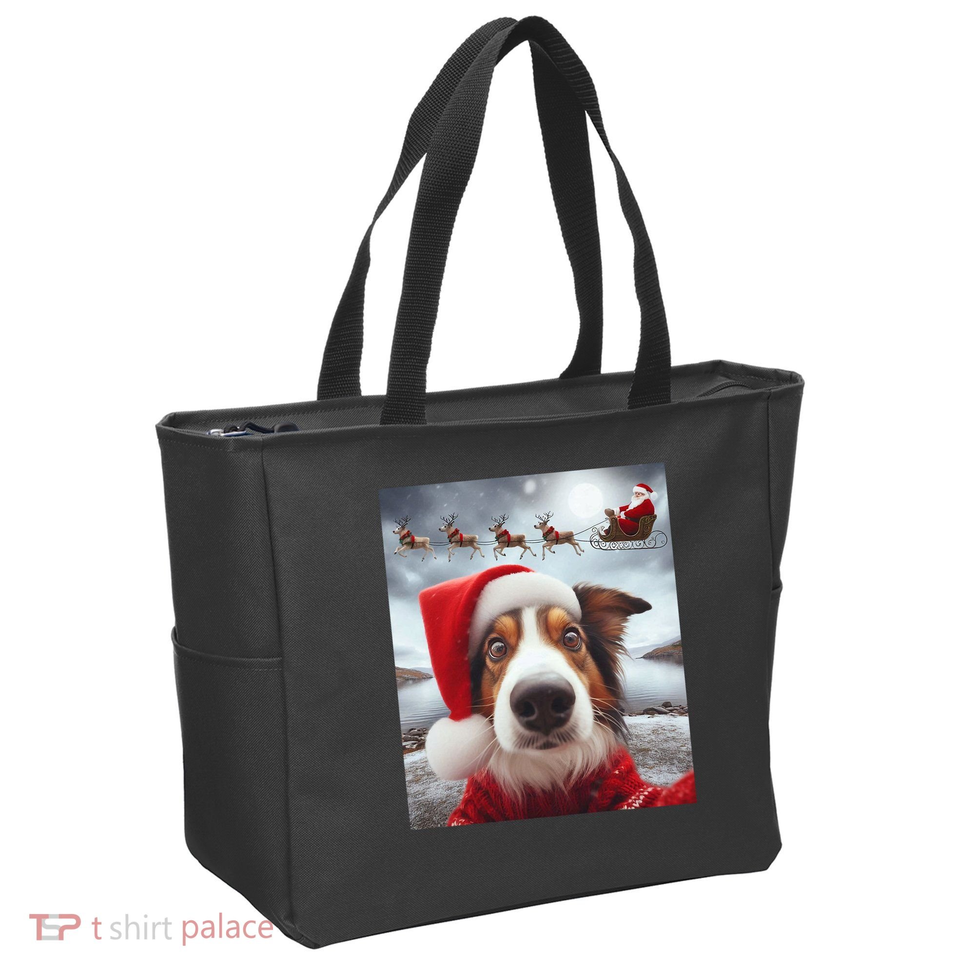 Funny Christmas Dog With Santa Dog Selfie With Santa Tote Bag
