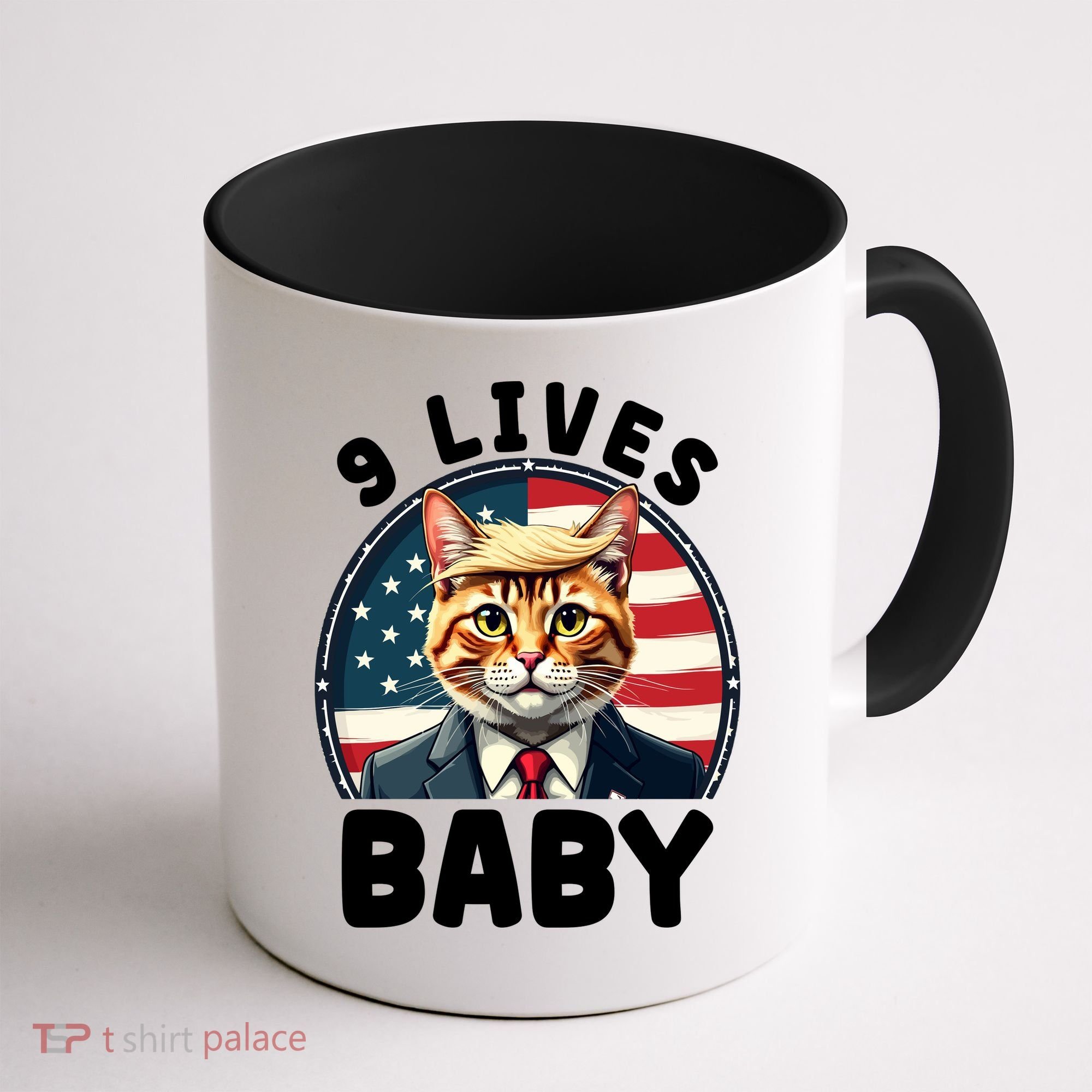 Funny Cat Donald Trump 9 Lives Baby Coffee Mug