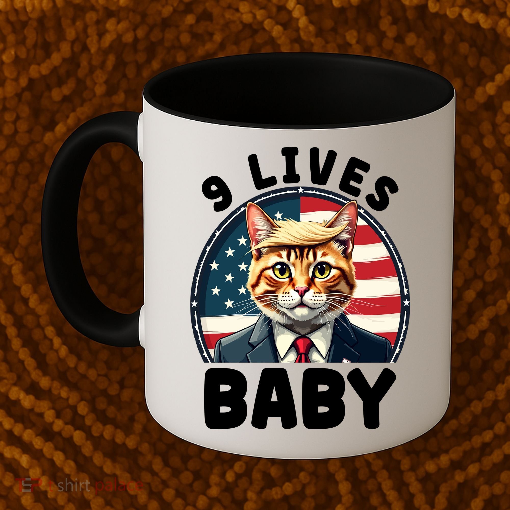 Funny Cat Donald Trump 9 Lives Baby Coffee Mug