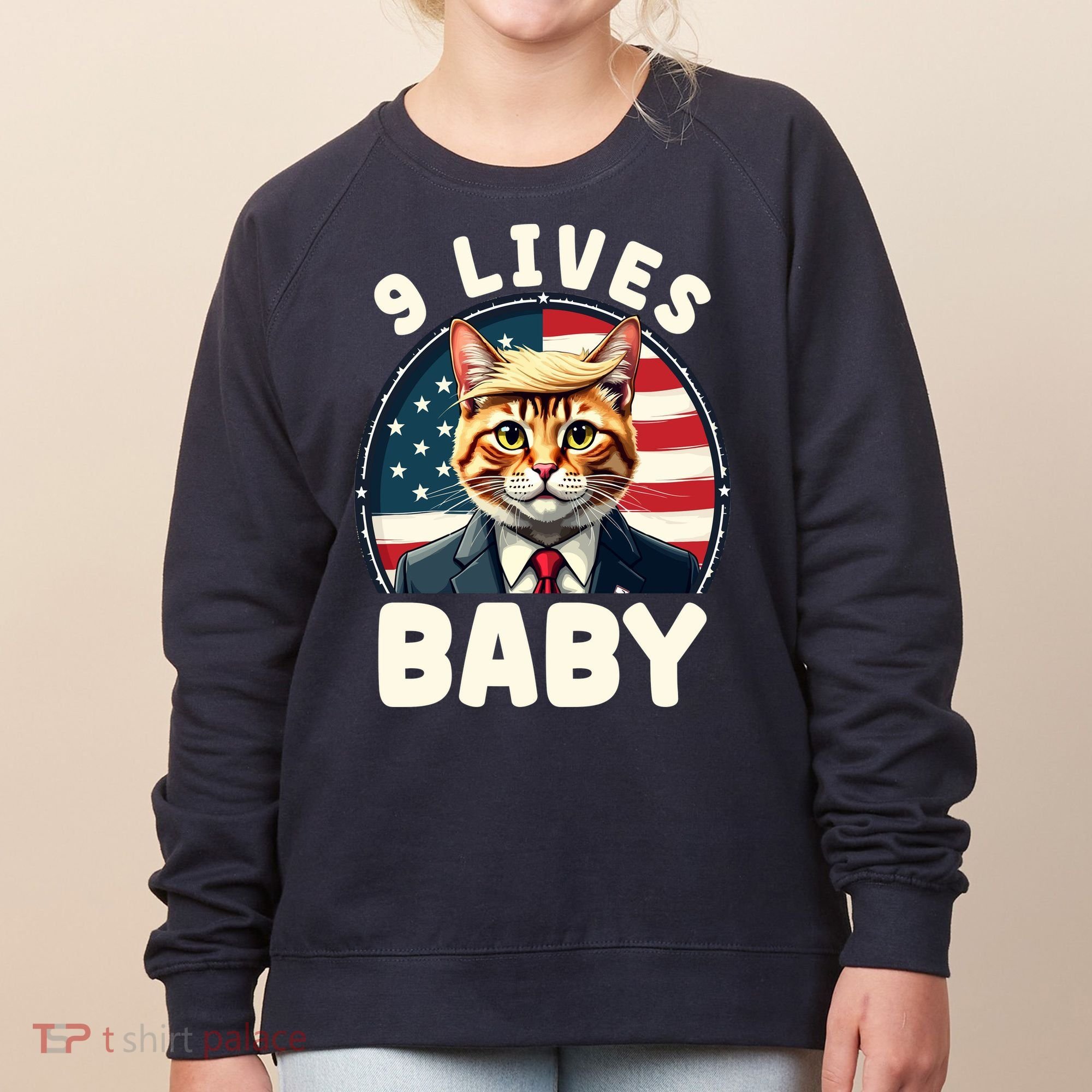 Funny Cat Donald Trump 9 Lives Baby Women's Sweatshirt