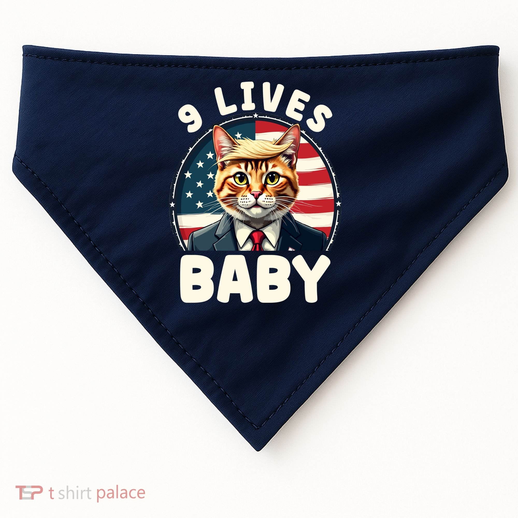 Funny Cat Donald Trump 9 Lives Baby USA-Made Doggie Bandana