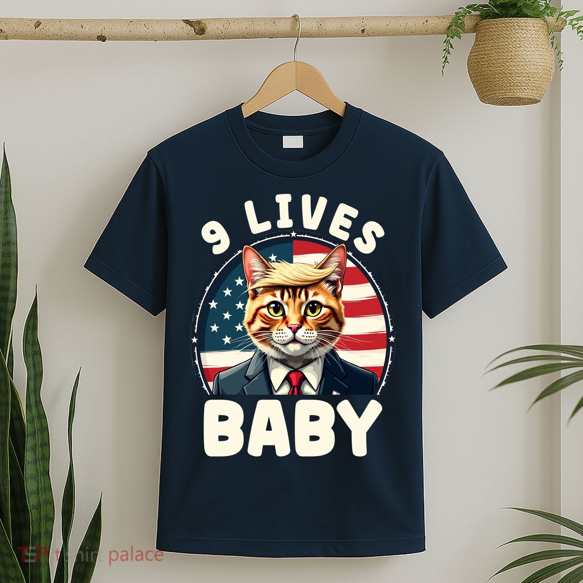 Funny Cat Donald Trump 9 Lives Baby T-Shirt