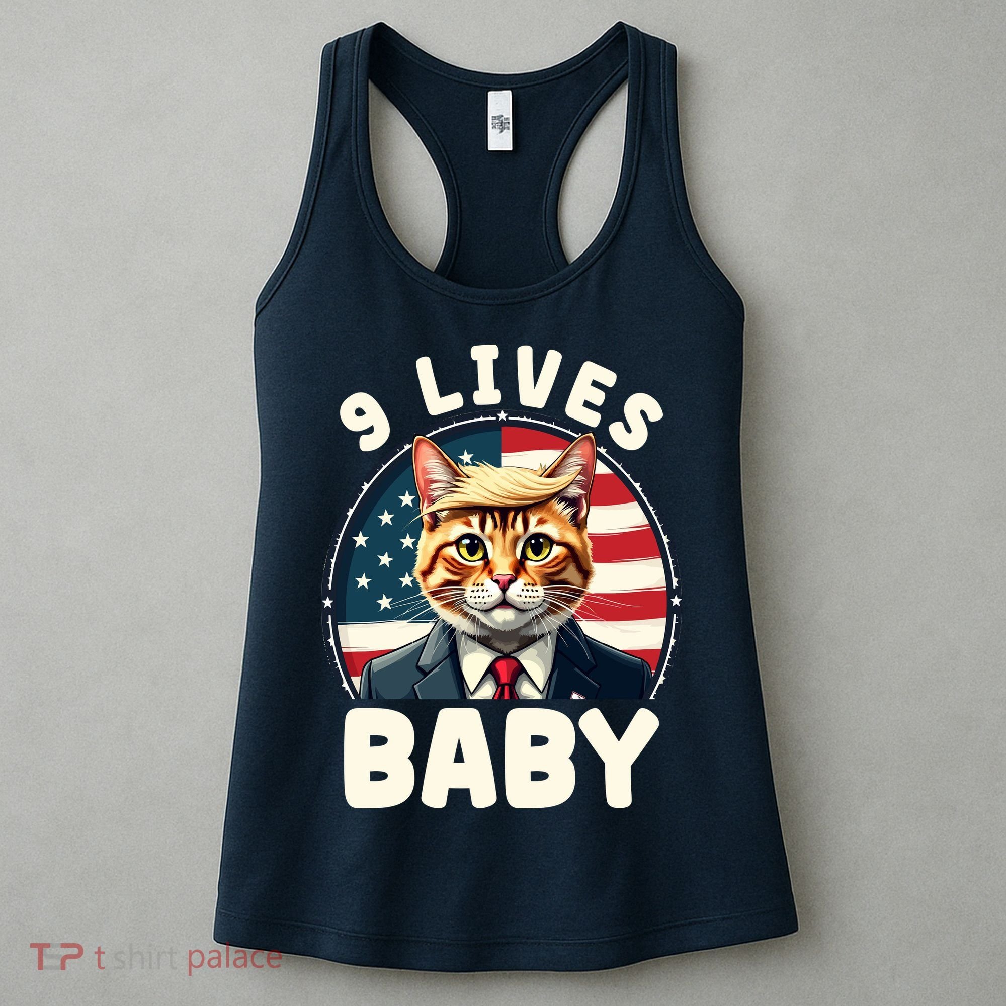 Funny Cat Donald Trump 9 Lives Baby Women's Tank Top