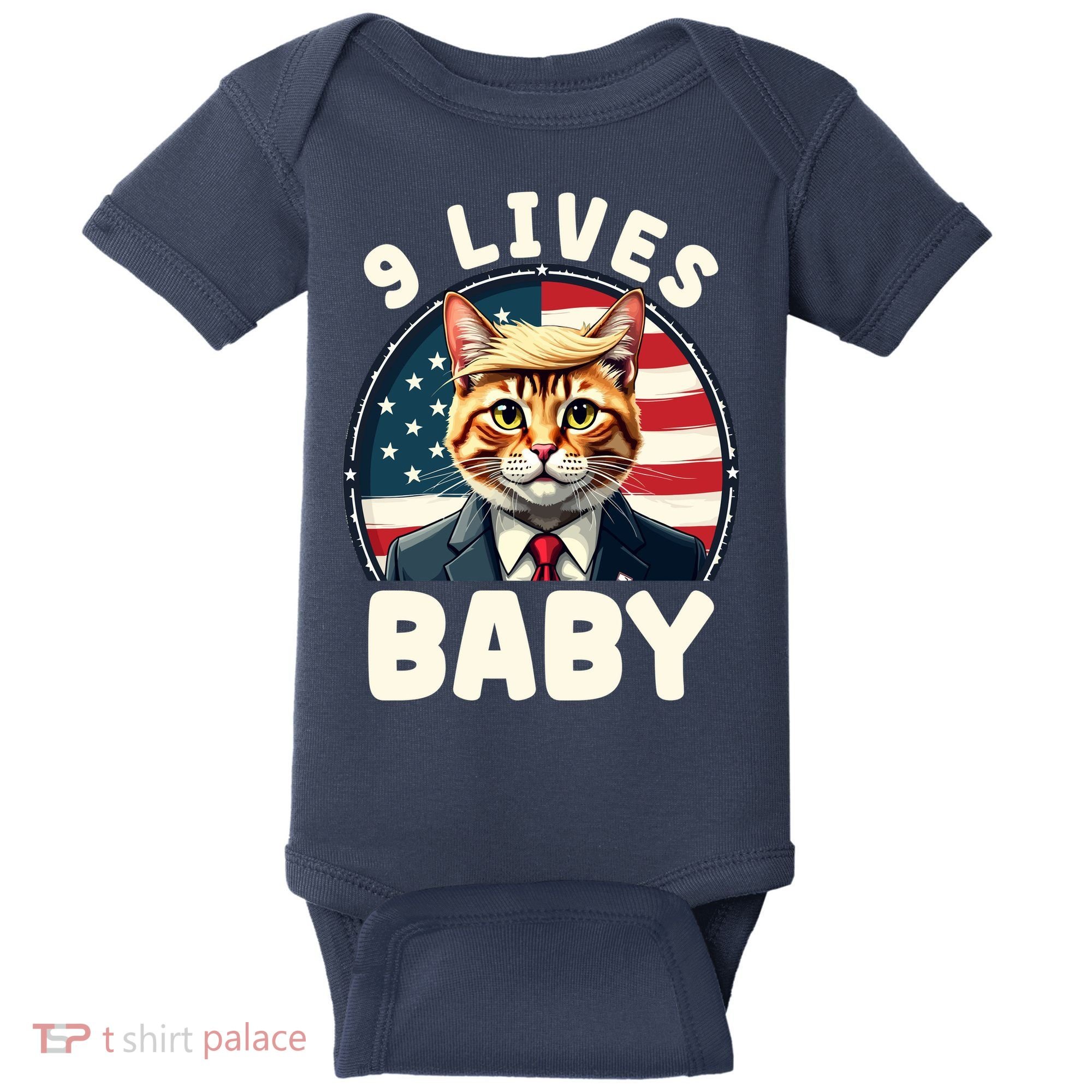 Funny Cat Donald Trump 9 Lives Baby Baby Bodysuit