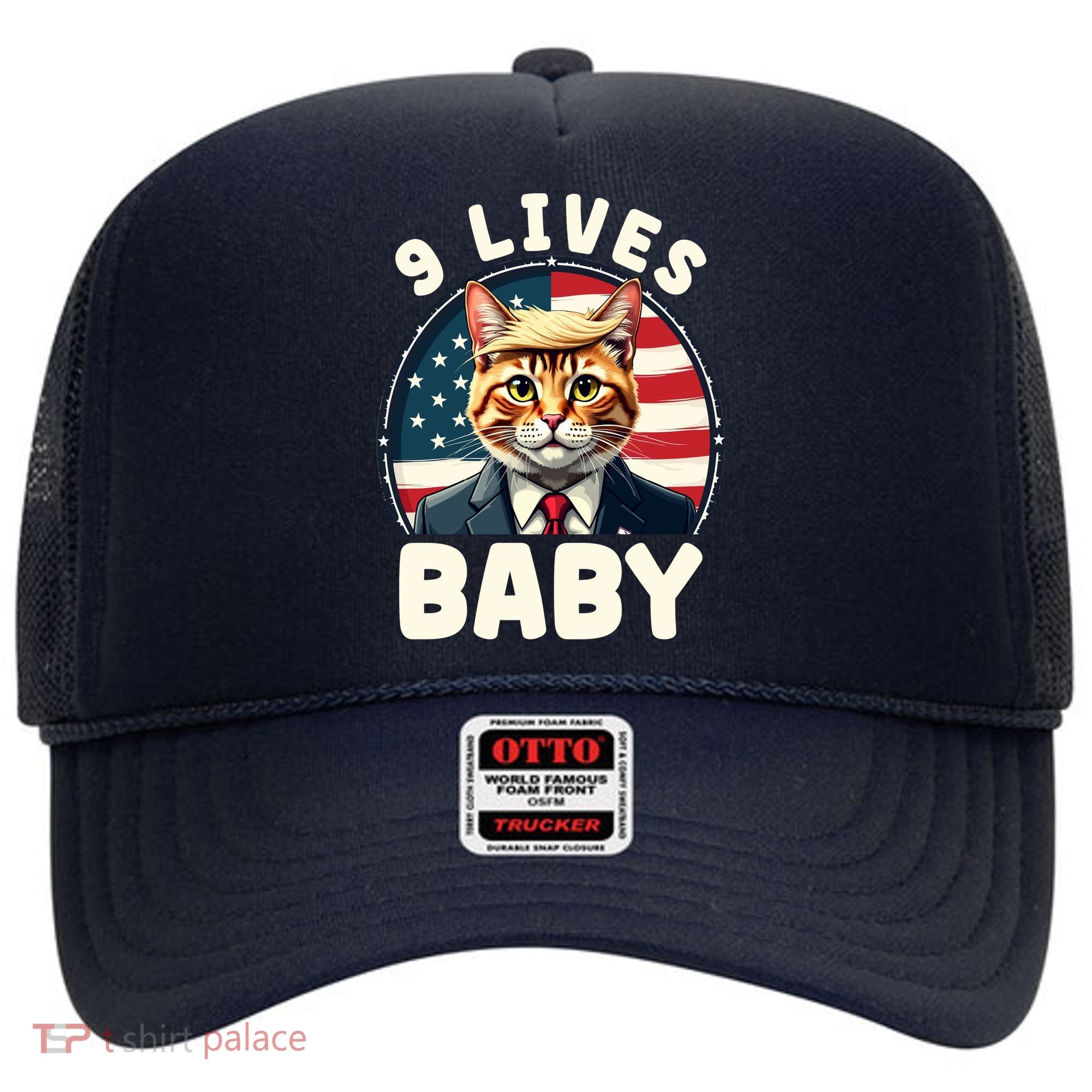 Funny Cat Donald Trump 9 Lives Baby Hat