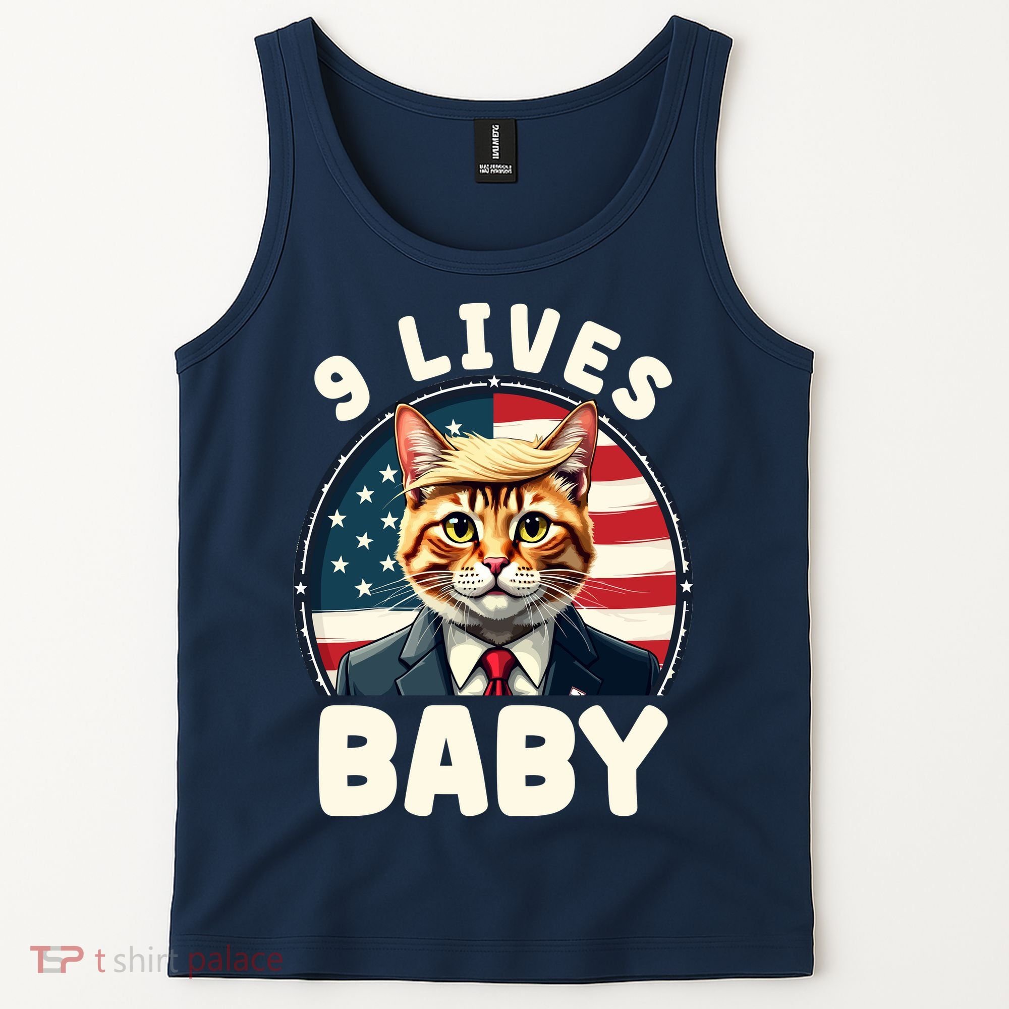Funny Cat Donald Trump 9 Lives Baby Tank Top