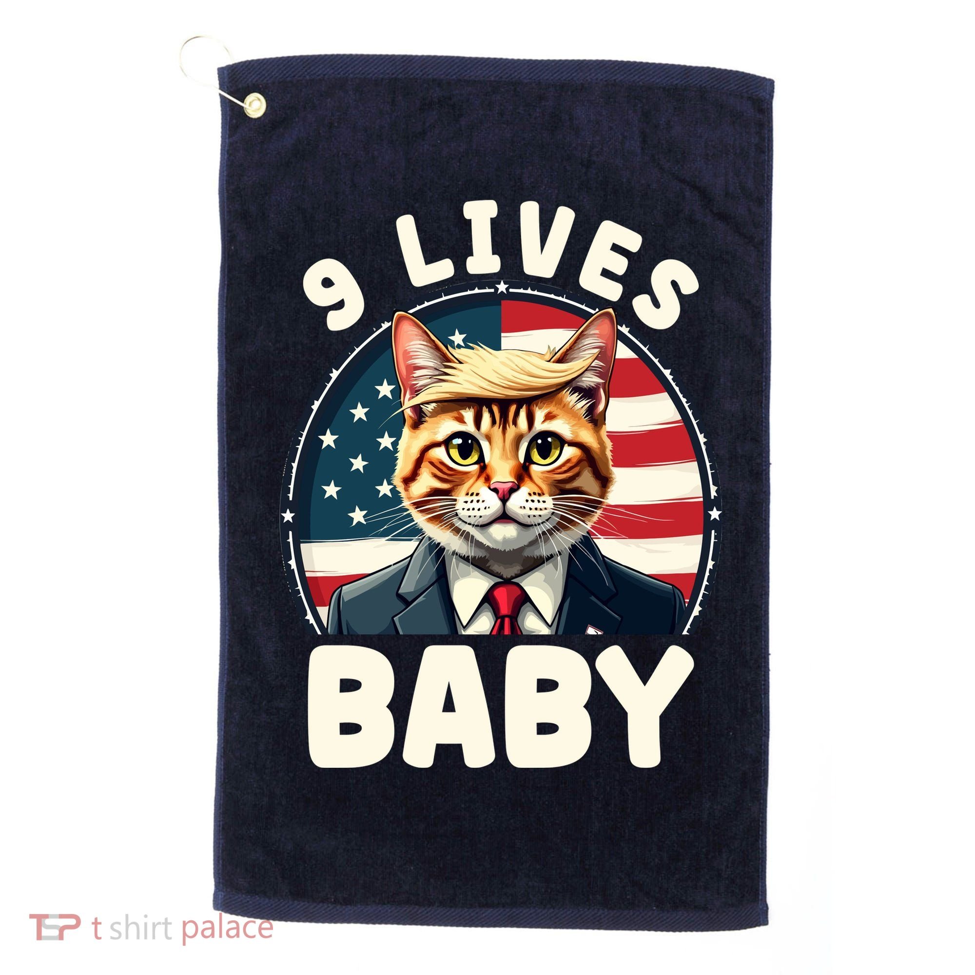 Funny Cat Donald Trump 9 Lives Baby Golf Towel