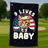 Funny Cat Donald Trump 9 Lives Baby Golf Towel thumb 1