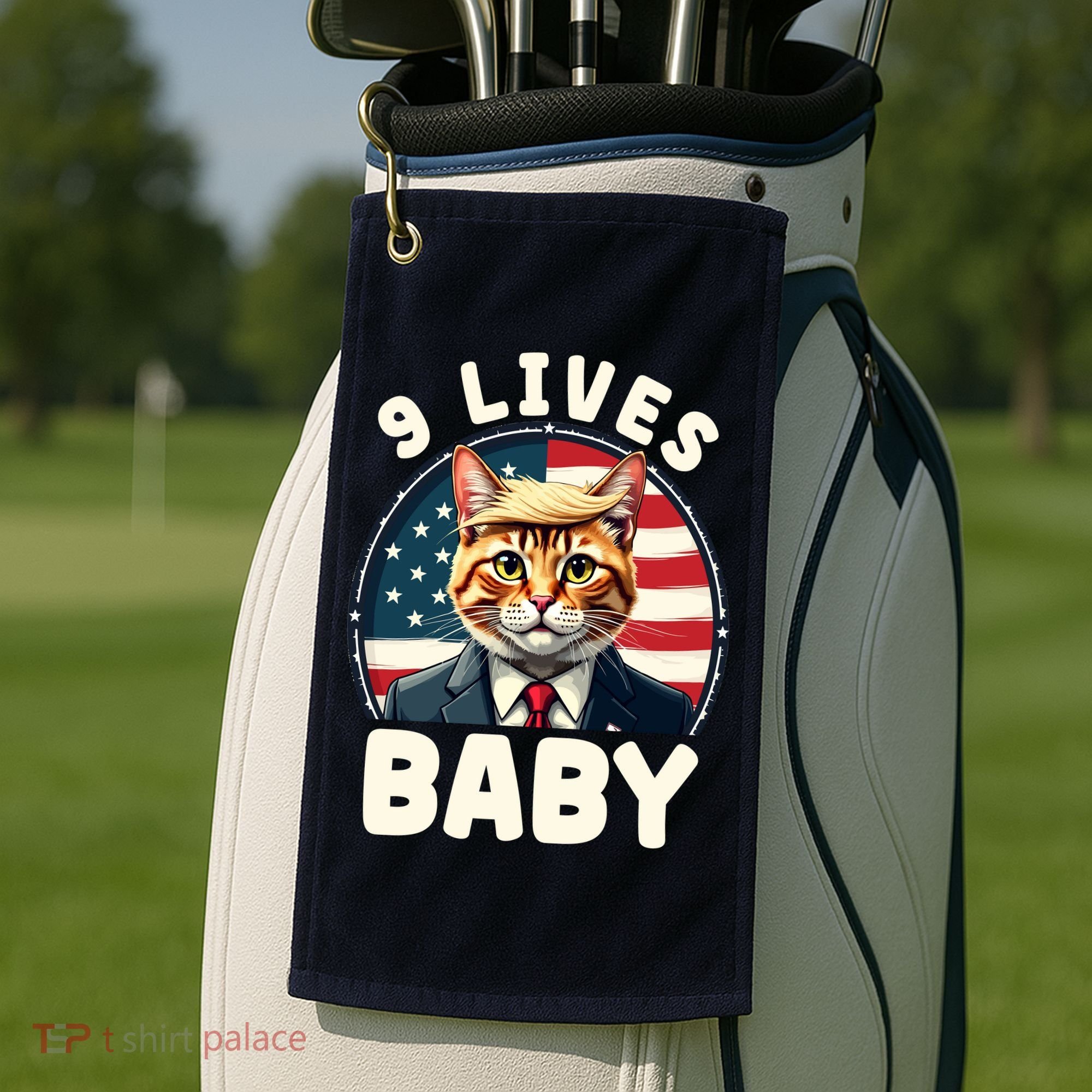 Funny Cat Donald Trump 9 Lives Baby Golf Towel