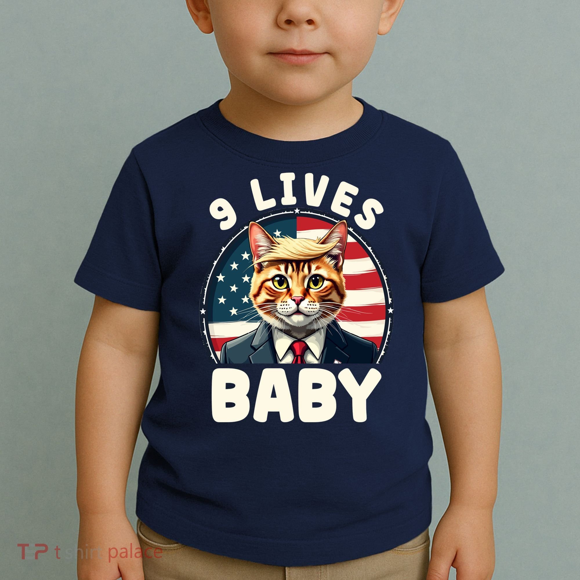 Funny Cat Donald Trump 9 Lives Baby Toddler T-Shirt