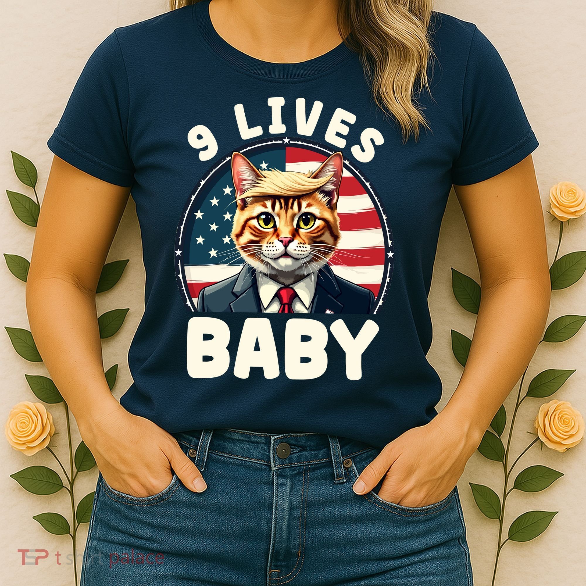 Funny Cat Donald Trump 9 Lives Baby Women's T-Shirt