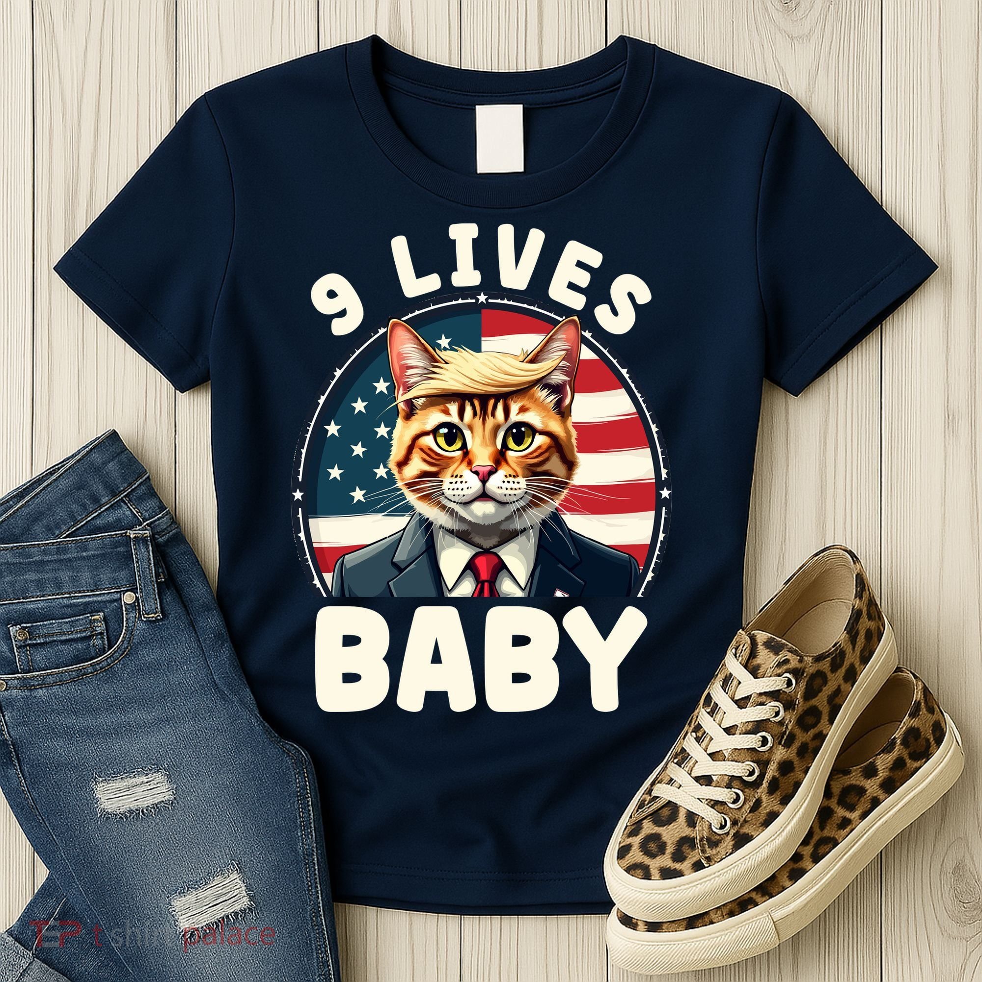 Funny Cat Donald Trump 9 Lives Baby Women's T-Shirt