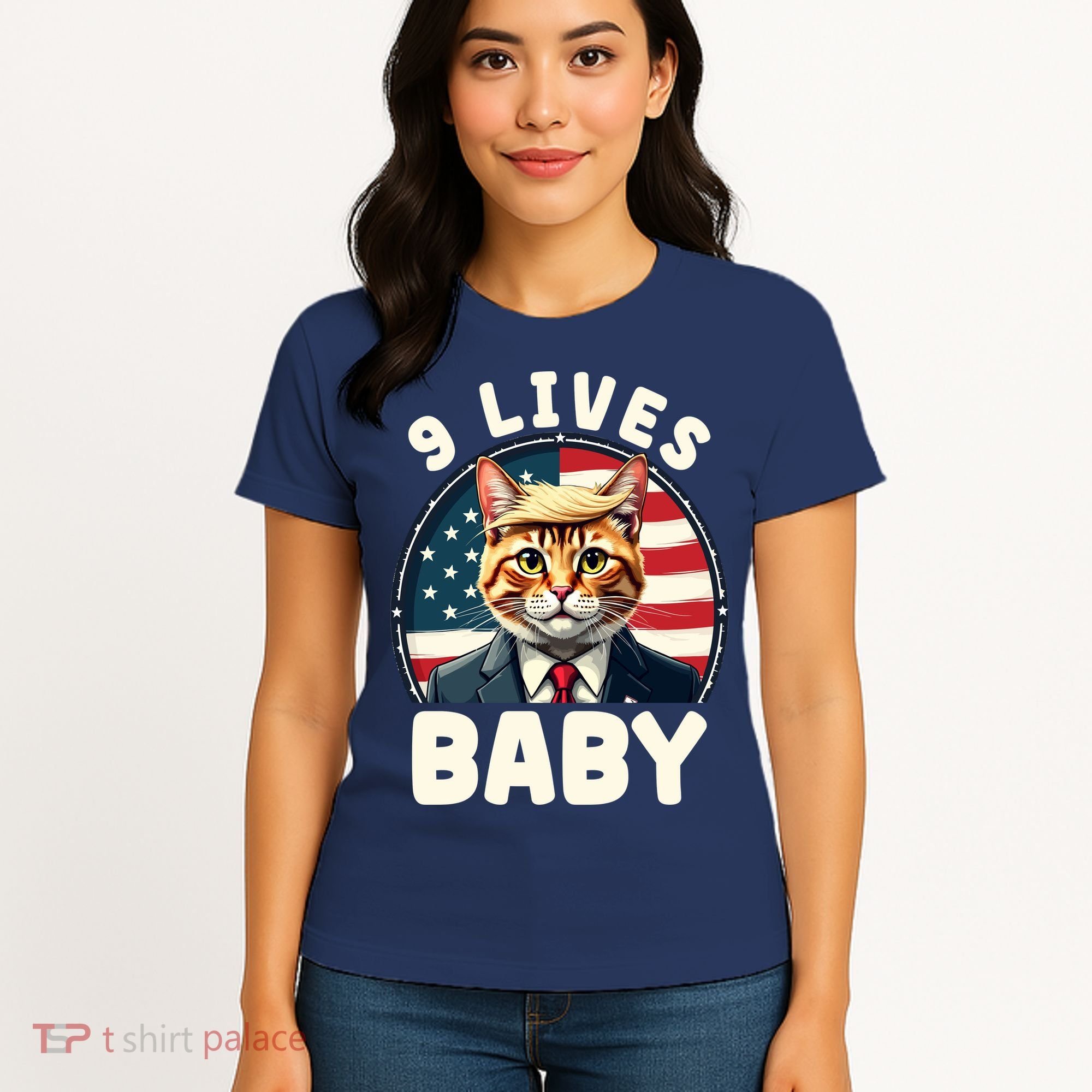 Funny Cat Donald Trump 9 Lives Baby Women's T-Shirt