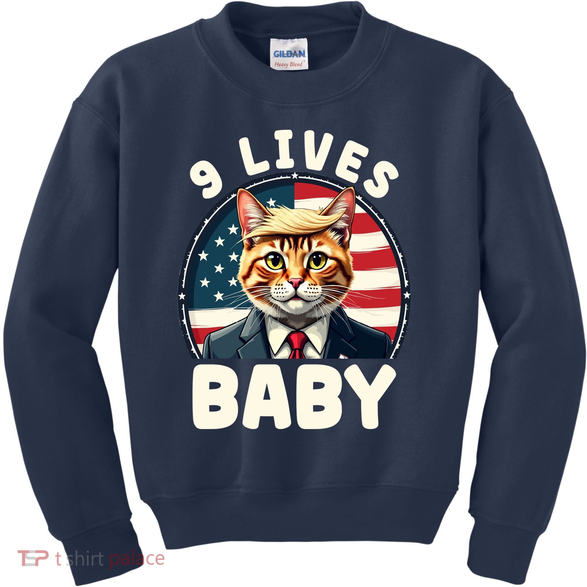 Funny Cat Donald Trump 9 Lives Baby Kids Sweatshirt