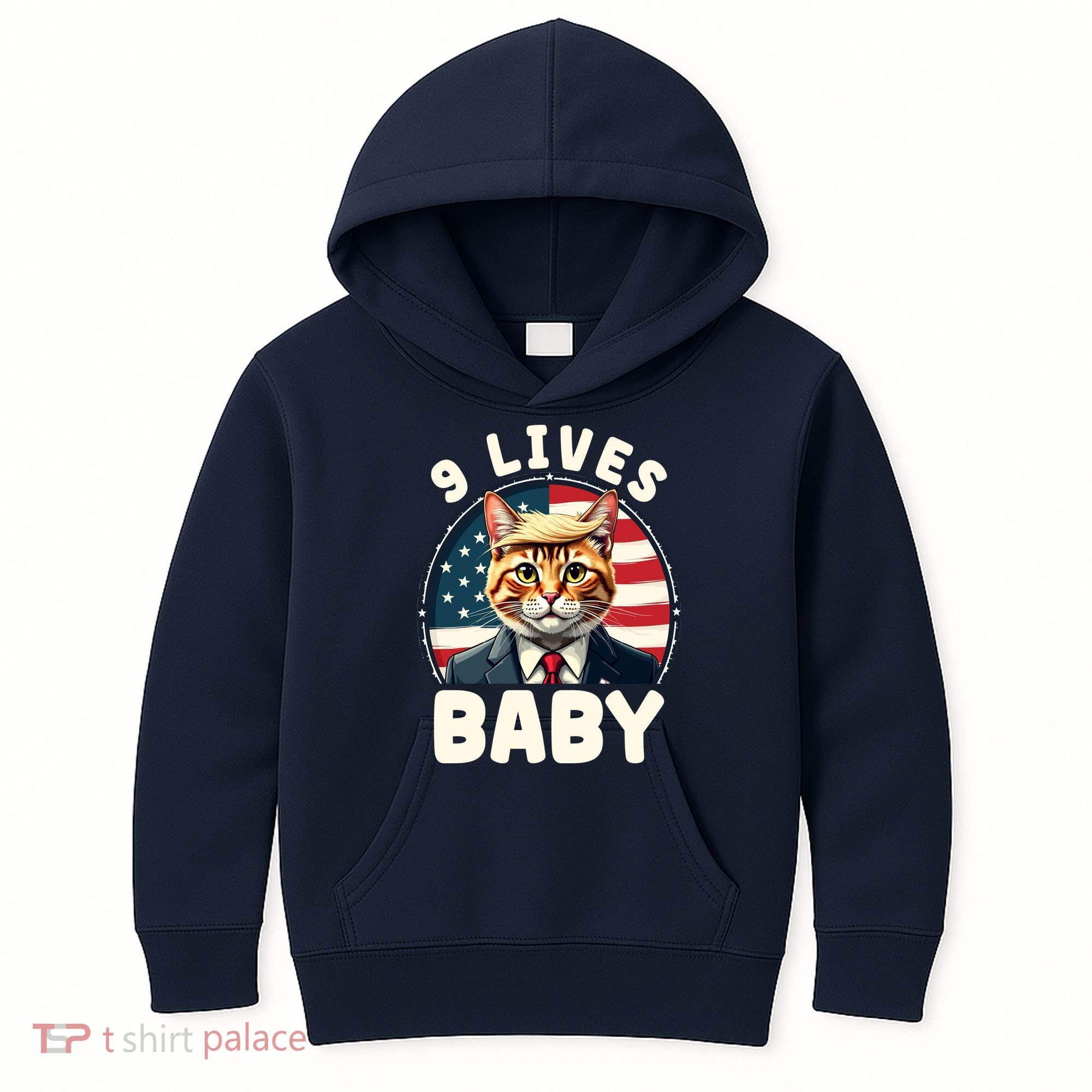 Funny Cat Donald Trump 9 Lives Baby Kids Hoodie