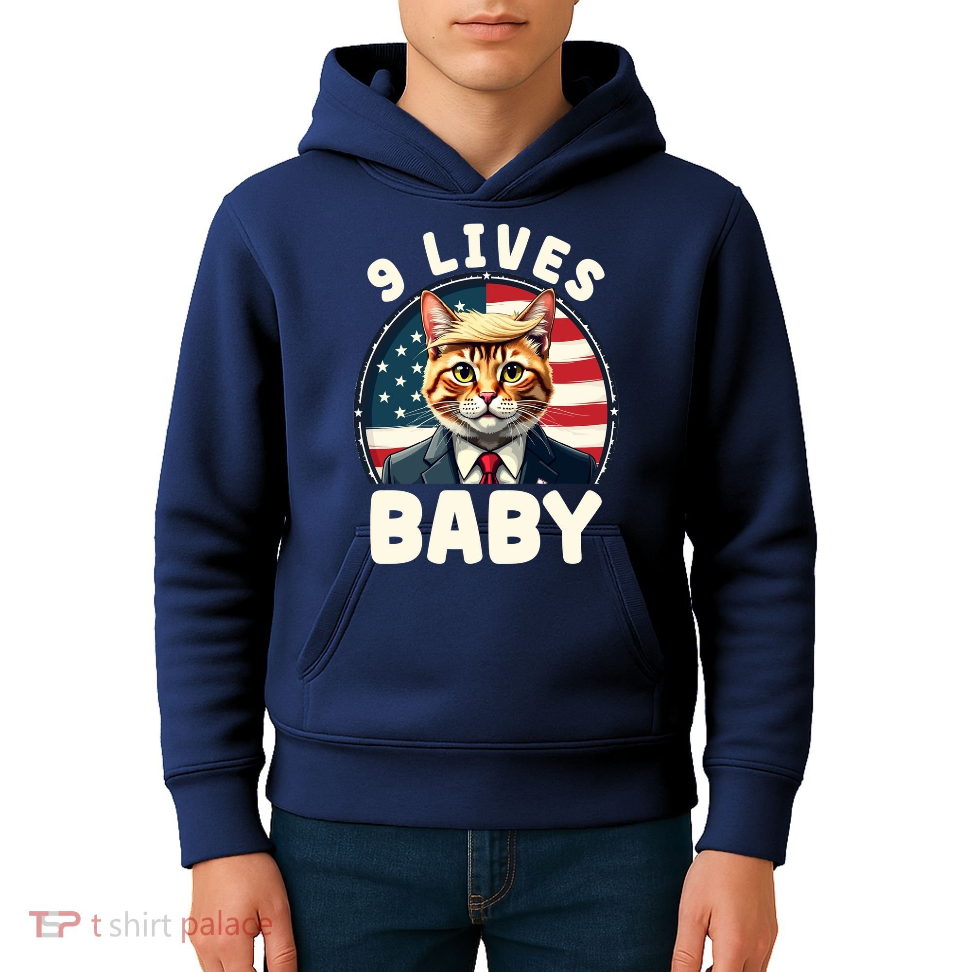 Funny Cat Donald Trump 9 Lives Baby Kids Hoodie