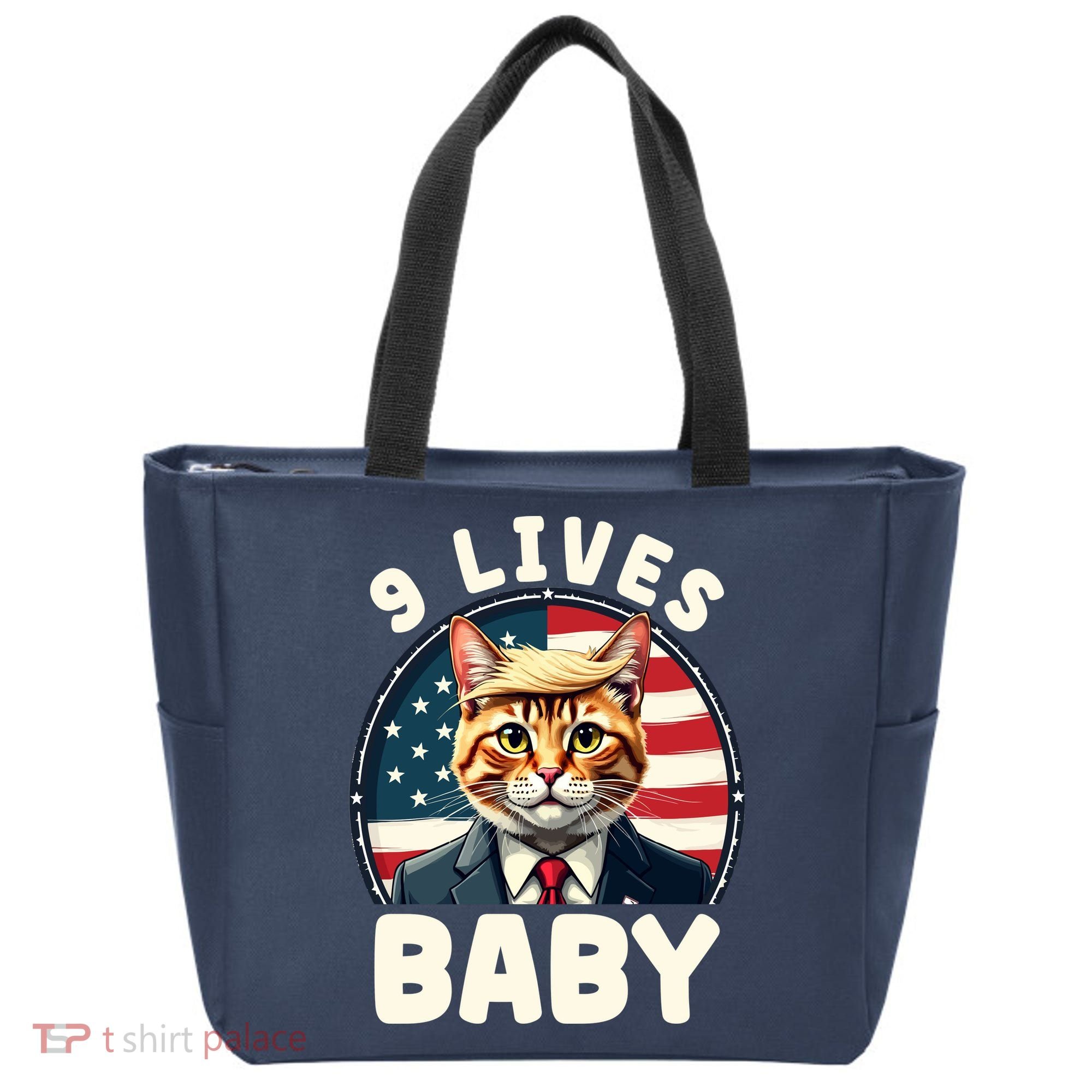 Funny Cat Donald Trump 9 Lives Baby Tote Bag