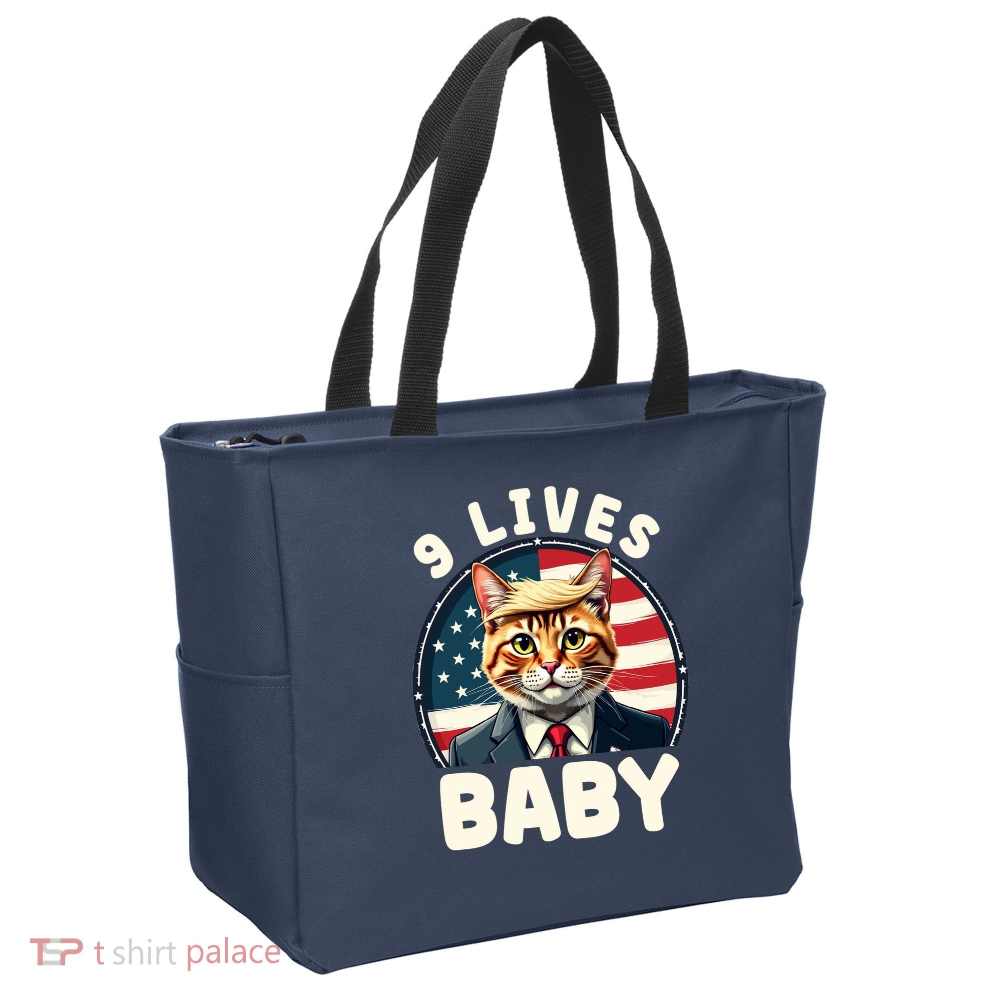 Funny Cat Donald Trump 9 Lives Baby Tote Bag