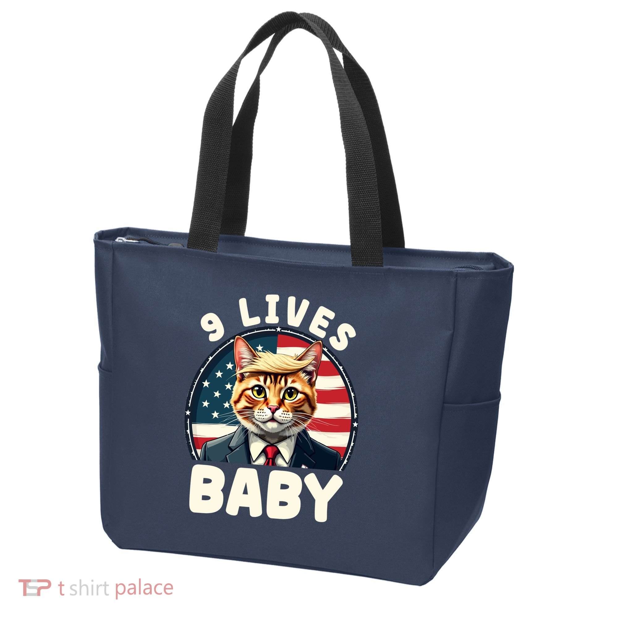 Funny Cat Donald Trump 9 Lives Baby Tote Bag