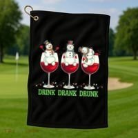 Funny Christmas Drink Drank Drunk Snowmen Golf Towel thumb 1