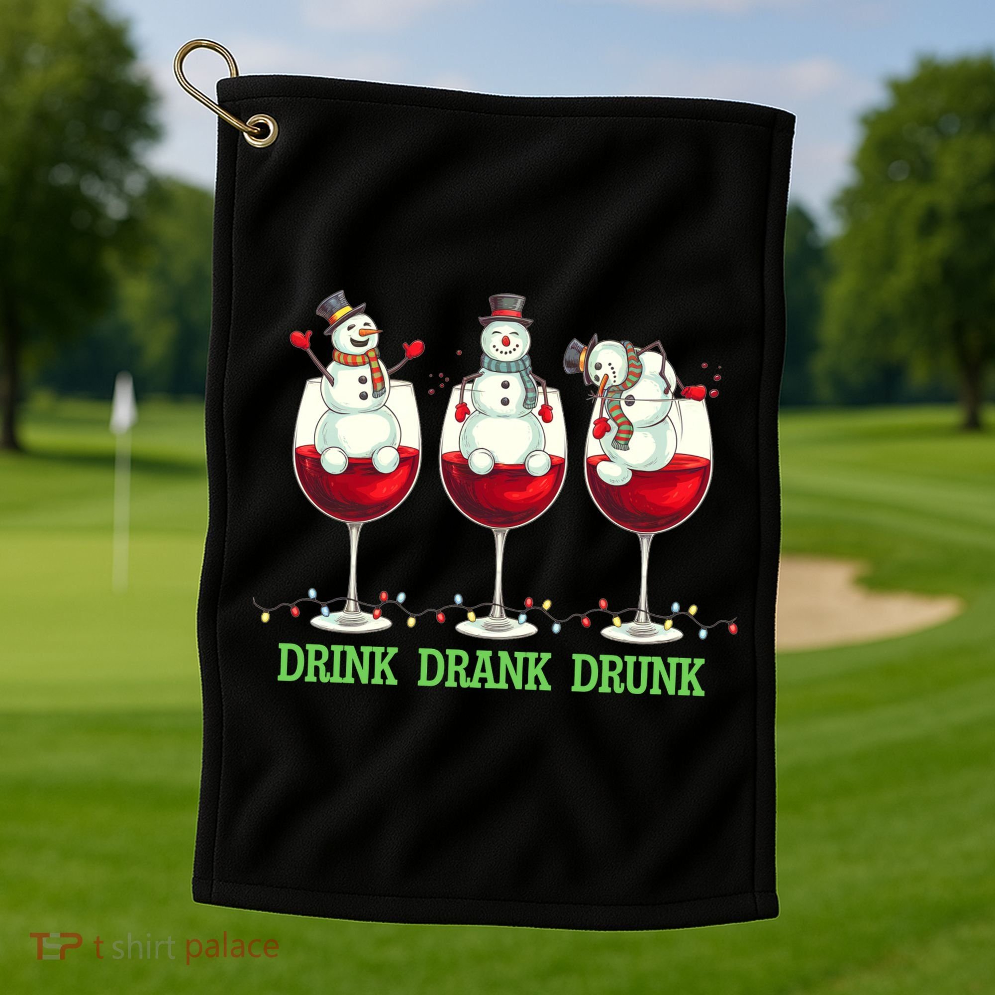 Funny Christmas Drink Drank Drunk Snowmen Golf Towel