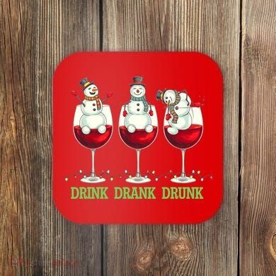 Funny Christmas Drink Drank Drunk Snowmen Coaster