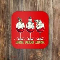 Funny Christmas Drink Drank Drunk Snowmen Coaster thumb 0