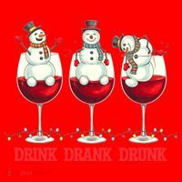 Funny Christmas Drink Drank Drunk Snowmen Santa Hat thumb 1