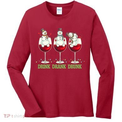 Funny Christmas Drink Drank Drunk Snowmen Women's Long Sleeve Shirt