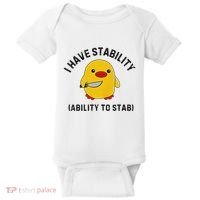 Funny Cute Duck Funny I Have Stability Ability To Stab Baby Bodysuit thumb 0
