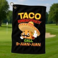 Funny Cinco De Mayo Taco Emergency Call 9 Juan Juan Golf Towel thumb 1