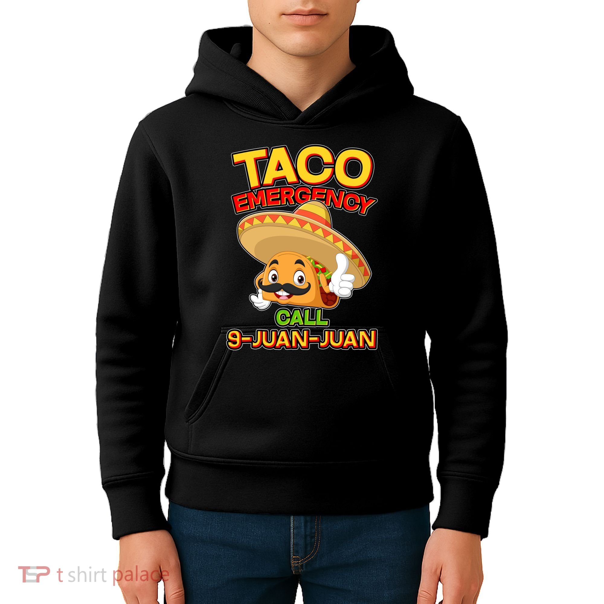 Funny Cinco De Mayo Taco Emergency Call 9 Juan Juan Kids Hoodie