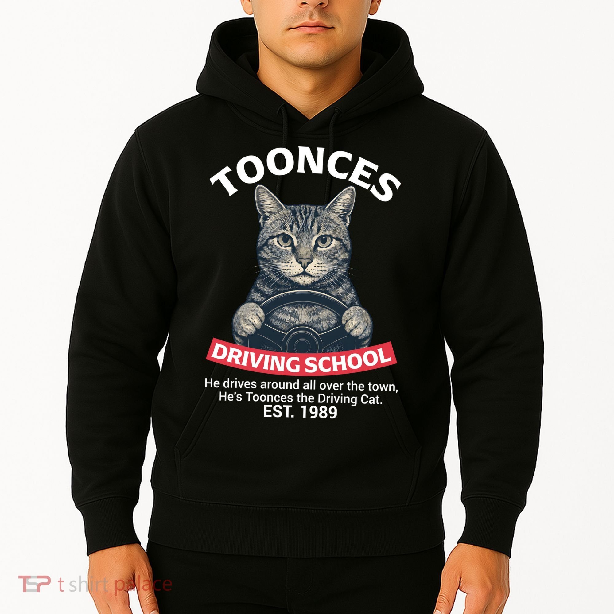 Funny Cat Driving School Graphic with Kitten Steering Hoodie
