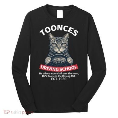 Funny Cat Driving School Graphic with Kitten Steering Long Sleeve Shirt