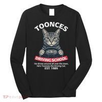 Funny Cat Driving School Graphic with Kitten Steering Long Sleeve Shirt thumb 0
