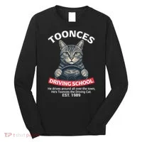 Funny Cat Driving School Graphic with Kitten Steering Long Sleeve Shirt thumb 0