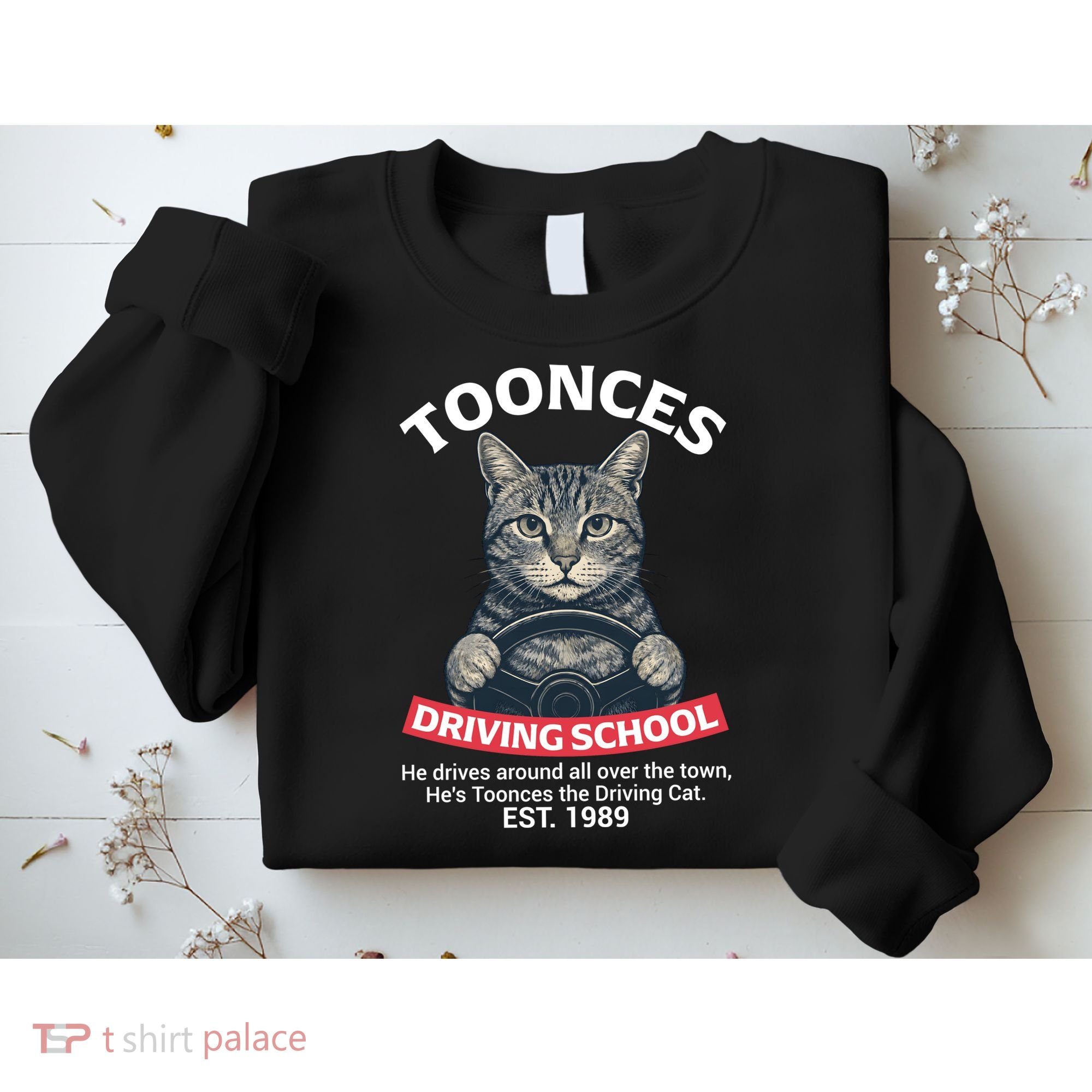 Funny Cat Driving School Graphic with Kitten Steering Sweatshirt