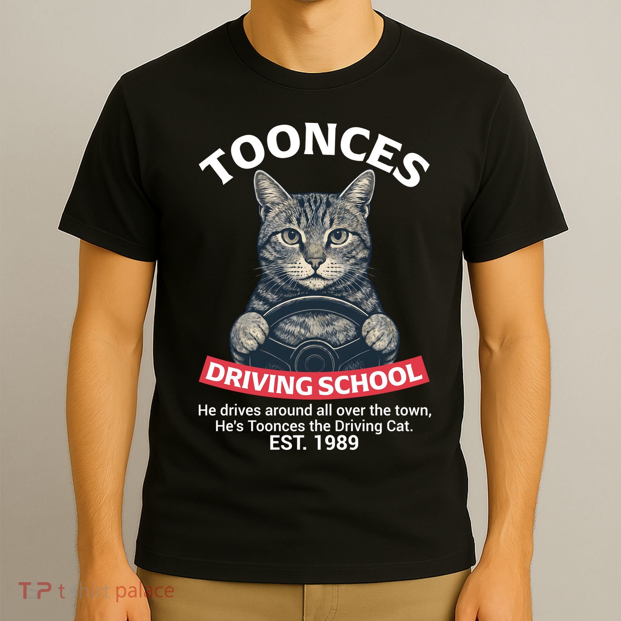 Funny Cat Driving School Graphic with Kitten Steering T-Shirt