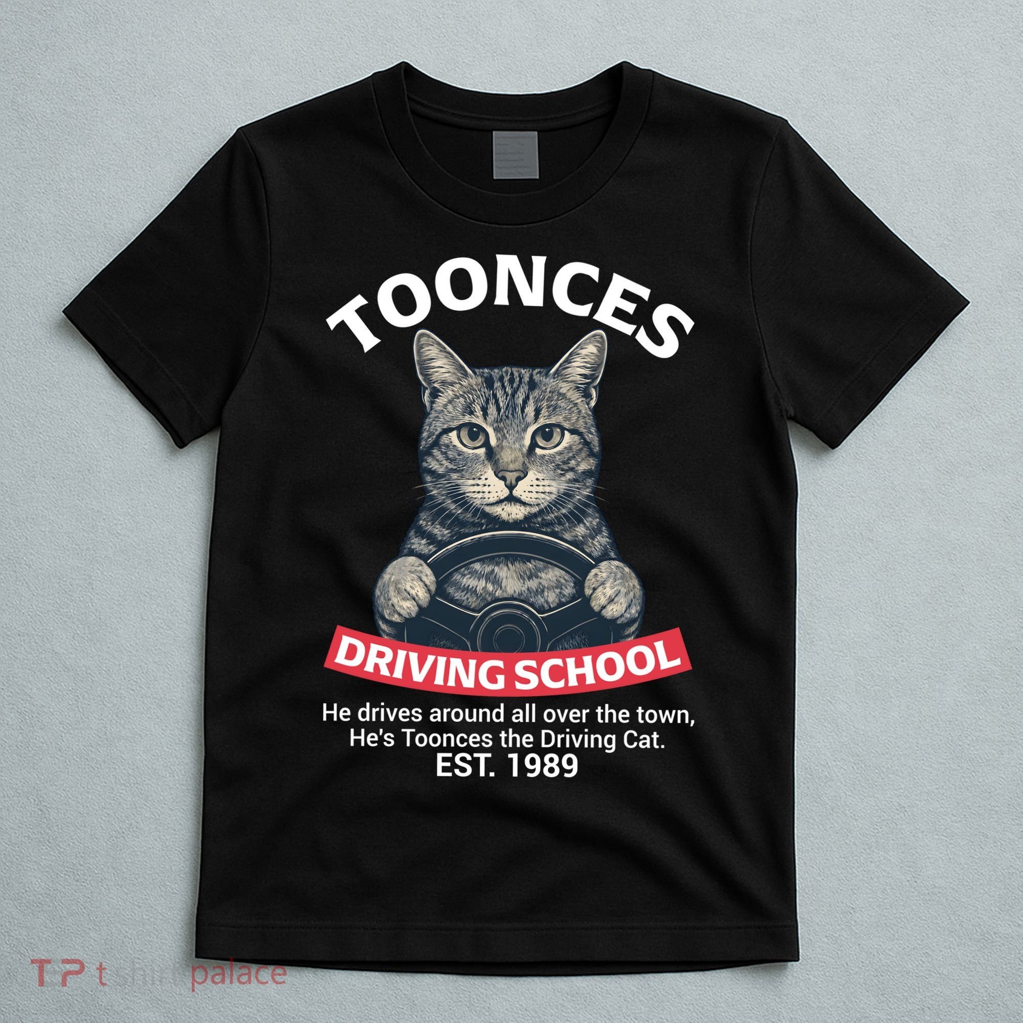 Funny Cat Driving School Graphic with Kitten Steering T-Shirt