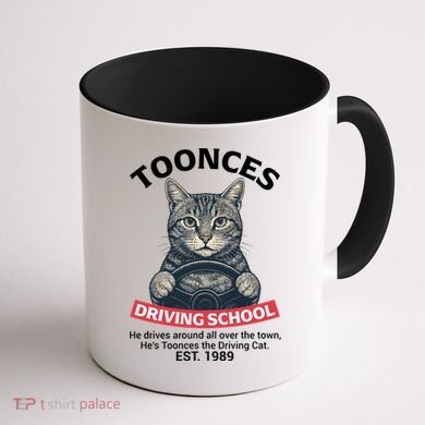 Funny Cat Driving School Graphic with Kitten Steering Coffee Mug back
