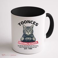 Funny Cat Driving School Graphic with Kitten Steering Coffee Mug thumb 1