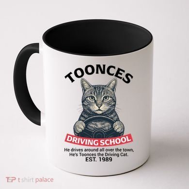 Funny Cat Driving School Graphic with Kitten Steering Coffee Mug