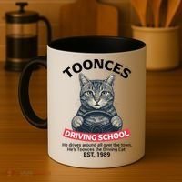 Funny Cat Driving School Graphic with Kitten Steering Coffee Mug thumb 4