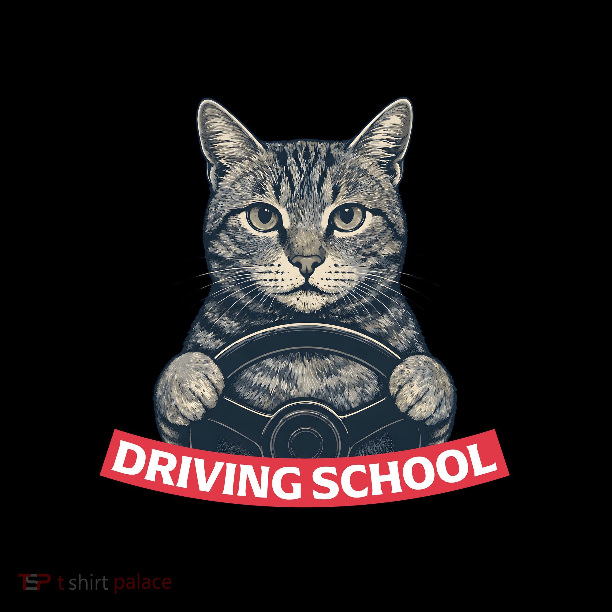 Funny Cat Driving School Graphic with Kitten Steering Coffee Mug