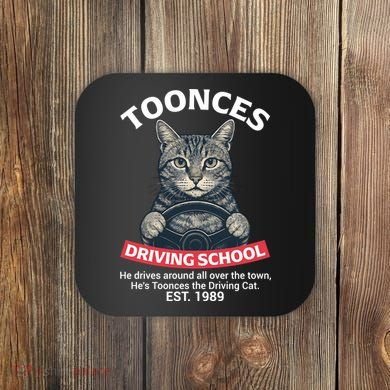 Funny Cat Driving School Graphic with Kitten Steering Coaster