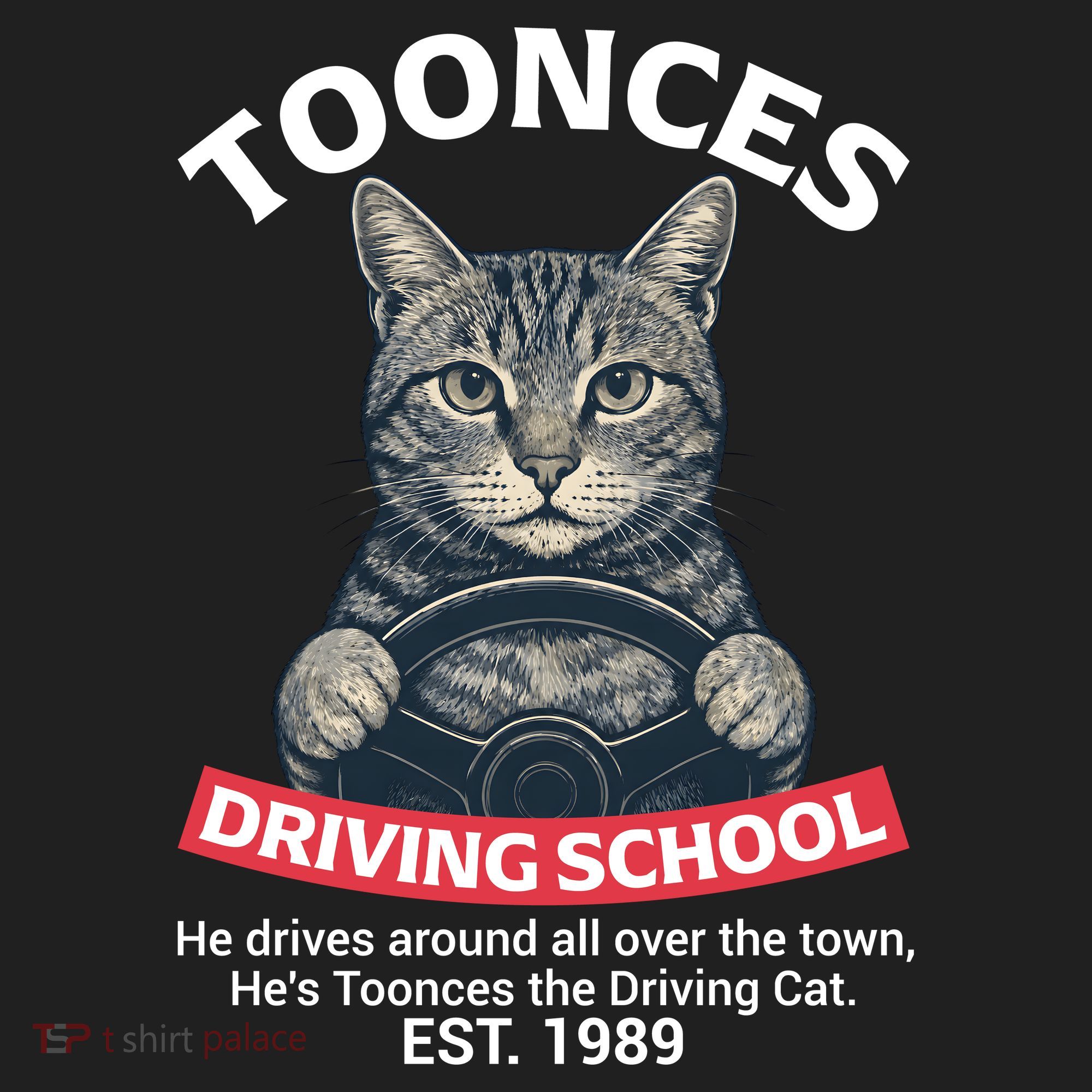Funny Cat Driving School Graphic with Kitten Steering Hat