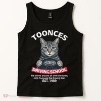 Funny Cat Driving School Graphic with Kitten Steering Tank Top thumb 2