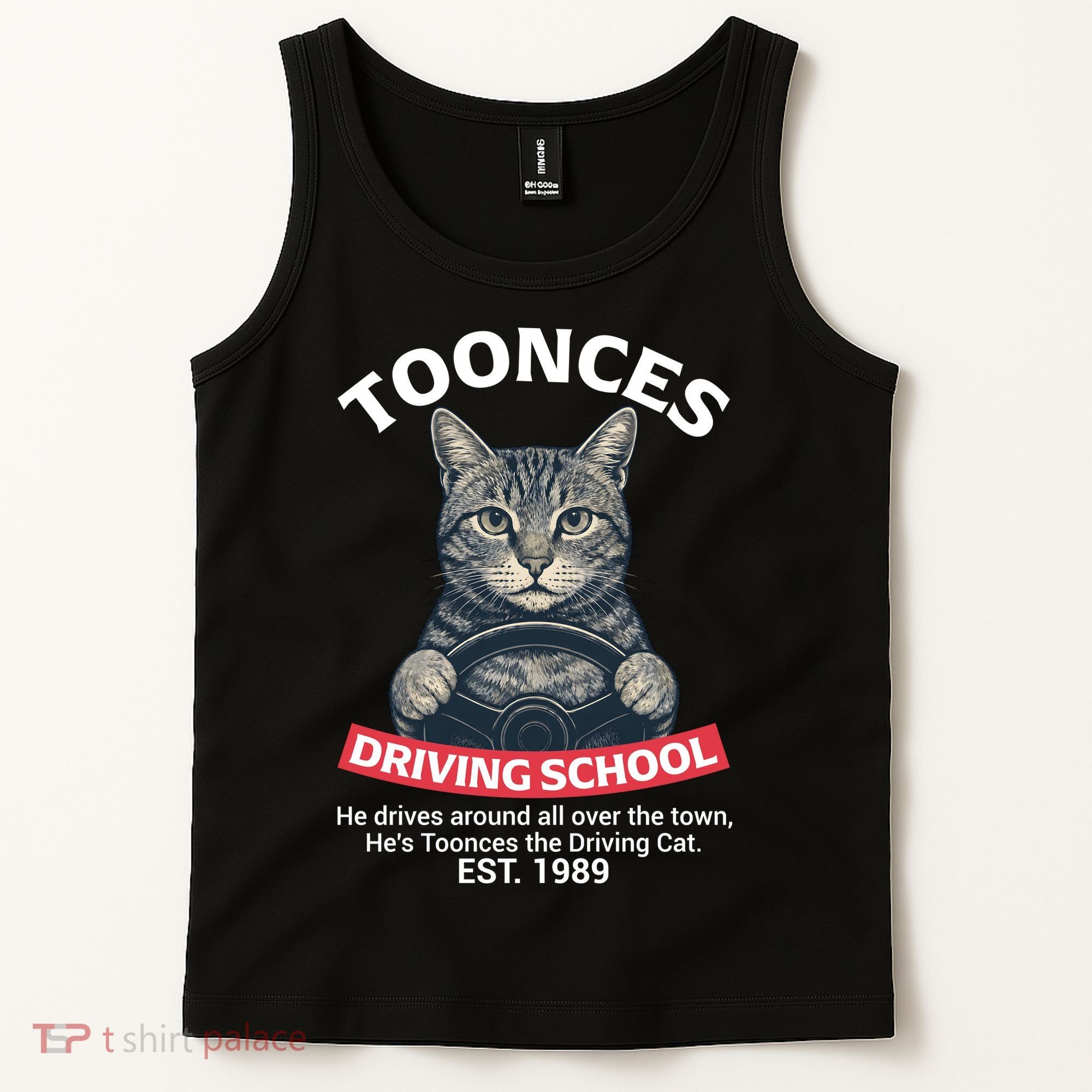 Funny Cat Driving School Graphic with Kitten Steering Tank Top