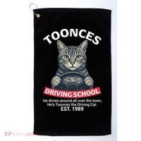 Funny Cat Driving School Graphic with Kitten Steering Golf Towel thumb 0